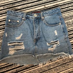 Distressed denim skirt